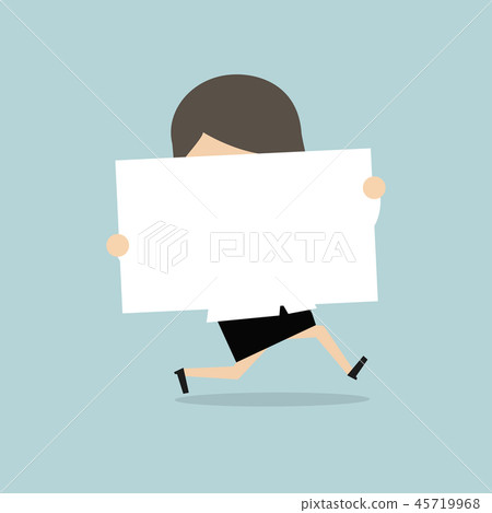 Businesswoman running with white sign. 45719968