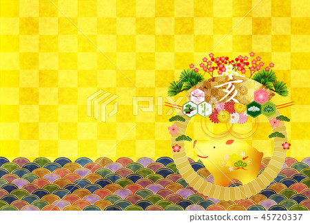 亥 和紙 年賀状 背景 Stock Illustration