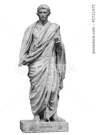 Caesar Octavianus Augustus roman emperor adopted son of Julius Caesar. Isolated statue on white Caesar Octavianus Augustus roman emperor adopted son of Julius Caesar. Isolated statue on white 45721475
