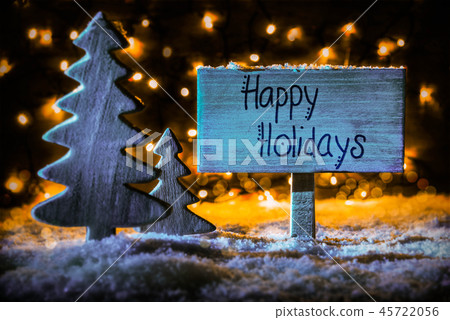 Sign, Christmas Tree, Snow, Happy Holidays 45722056