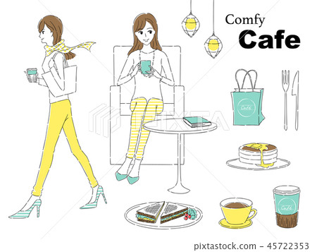 A woman who plays a cafe A woman who plays a cafe 45722353