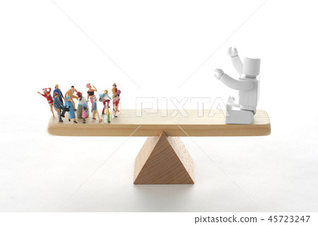 Robot, human and worker on seesaw 45723247