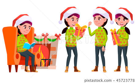 Girl Schoolgirl Kid Poses Set Vector. High School Child. High School. Young People, Face, Cheerful Girl Schoolgirl Kid Poses Set Vector. High School Child. High School. Young People, Face, Cheerful 45723778
