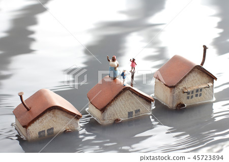 Flooded houses and isolated people Flooded houses and isolated people 45723894