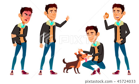 Asian Teen Boy Poses Set Vector. Cute, Comic. Joy. For Postcard, Announcement, Cover Design Asian Teen Boy Poses Set Vector. Cute, Comic. Joy. For Postcard, Announcement, Cover Design 45724033