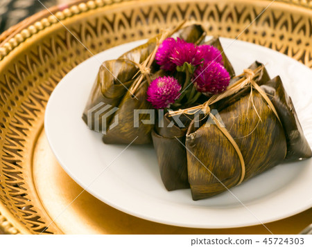 Thai Sweet; Banana with Sticky Rice (Khao Tom Mat) Thai Sweet; Banana with Sticky Rice (Khao Tom Mat) 45724303