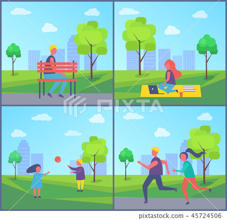 Freelancer Working in Park Vector Illustration Freelancer Working in Park Vector Illustration 45724506