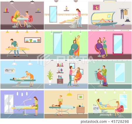 Body Wrap and Tanning in Sun Parlor Set Vector Body Wrap and Tanning in Sun Parlor Set Vector 45728298