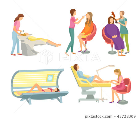 Spa Salon Hair Wash and Hairstyling Set Vector Spa Salon Hair Wash and Hairstyling Set Vector 45728309