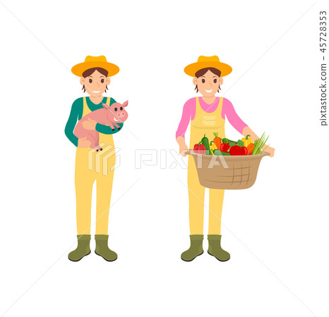 Woman with Basket and Pig Vector Illustration Woman with Basket and Pig Vector Illustration 45728353