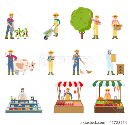 Farmers Working on Land Set Vector Illustration Farmers Working on Land Set Vector Illustration 45728354
