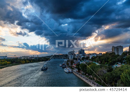 Panorama of Rostov-on-Don, Russia and river Don with cloudy sky Panorama of Rostov-on-Don, Russia and river Don with cloudy sky 45729414