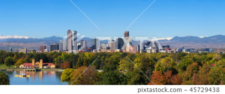 Skyline of Denver downtown with Rocky Mountains Skyline of Denver downtown with Rocky Mountains 45729438