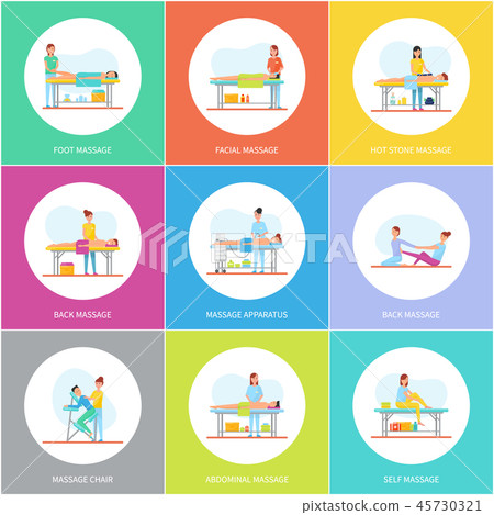 Foot Facial and Hot Stones Massage Icons Vector 45730321