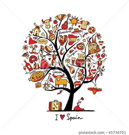Art tree with spain symbols for your design 45730701