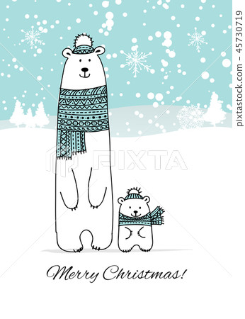 Christmas card with white bears family Christmas card with white bears family 45730719