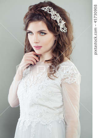 Perfect fashion model bride in white bridal dress. 45730908