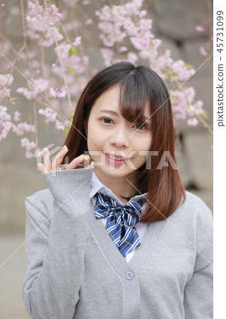 High school girl with second button of longing senior 45731099