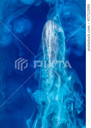 Abstract pattern falling into the water drop of blue ink - cyan ink dissolved in water 45732099