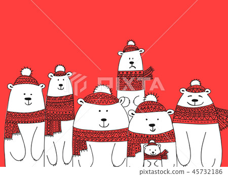 Christmas card with white santa bears family Christmas card with white santa bears family 45732186
