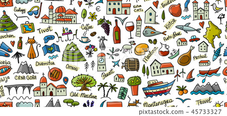 Travel to Montenegro, seamless pattern for your design 45733327