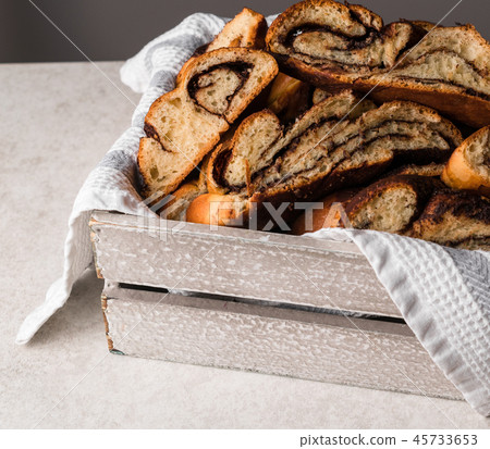 brioche bread, grey wall background, breakfast 45733653