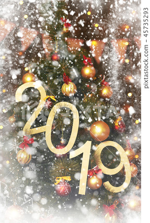 2019 text on background of christmas tree 45735293