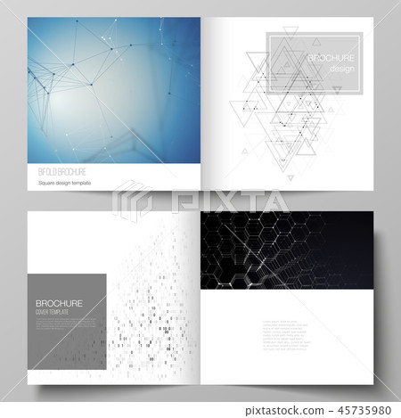 The vector illustration of the editable layout of two covers templates for square design bifold 45735980