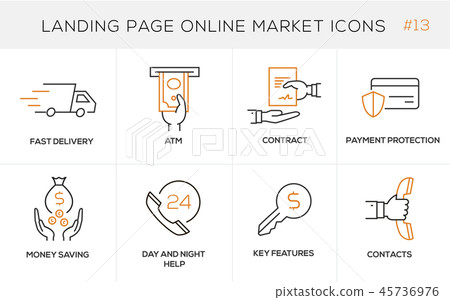 Flat line design concept icons for online shopping - Stock Illustration ...