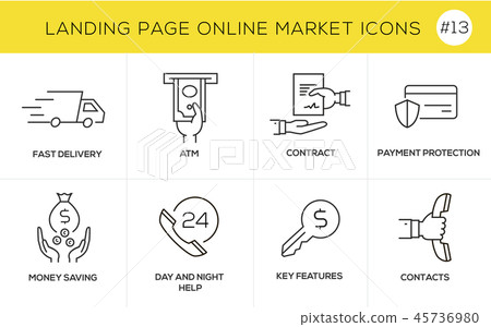 Flat line design concept icons for online shopping - Stock Illustration ...