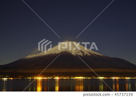 Mt. Fuji and Lake Yamanaka illuminated by moonlight 45737139