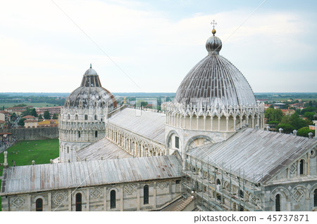Cathedral seen from the top floor of Leaning Tower of Pisa, Italy 45737871