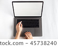 Lap top topview with hands on white background  45738240