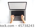 Lap top topview with hands on white background  45738243