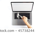Lap top topview with hands on white background  45738244