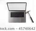 Lap top topview with hands on white background  45740642