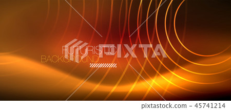 Neon glowing techno lines, hi-tech futuristic abstract background template with square shapes 45741214