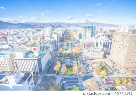 Autumn Sapporo Odori Park illustration, painting style 45743141