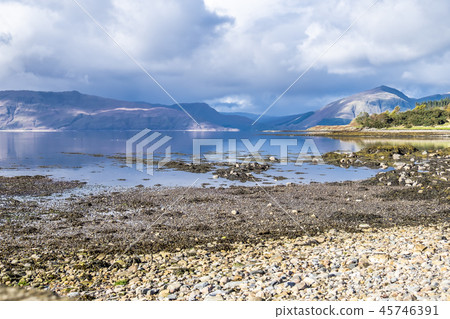 Beautiful gravel beach close to Castle Stalker in autumn on the low tide near Port Appin, Argyll - Beautiful gravel beach close to Castle Stalker in autumn on the low tide near Port Appin, Argyll - 45746391