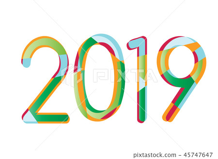 Happy New Year 2019,Number 2019,Numeral 2019, colo 45747647