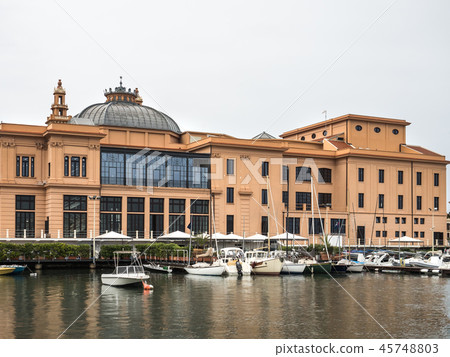 Sea bay and fishing boats on the background 45748803