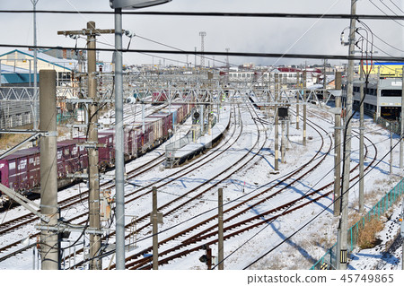 函館市五棱郭町的北海道射擊五棱郭車站以及周圍的冬季景觀 45749865