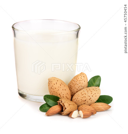 Glass of almond milk isolated on white background 45750454