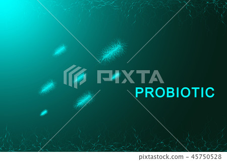 Probiotics flow. Concept design template with probiotic bacteria, bifidobacterium, molecule or atom 45750528