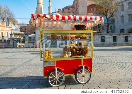 Cart with simits Turkish bagels in Istanbul 45752892