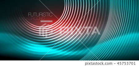 Neon glowing techno lines, hi-tech futuristic abstract background template with square shapes 45753701