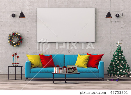 interior living room with Christmas. 3D render interior living room with Christmas. 3D render 45753801