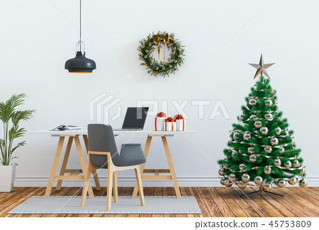 interior living room with Christmas. 3D render interior living room with Christmas. 3D render 45753809
