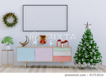 interior living room with Christmas. 3D render 45753810
