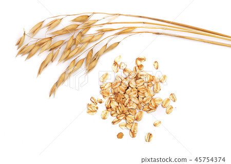 oat spike with oat flakes isolated on white background 45754374